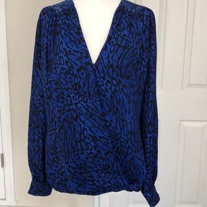 Parker blue cheetah wrap style shirt.